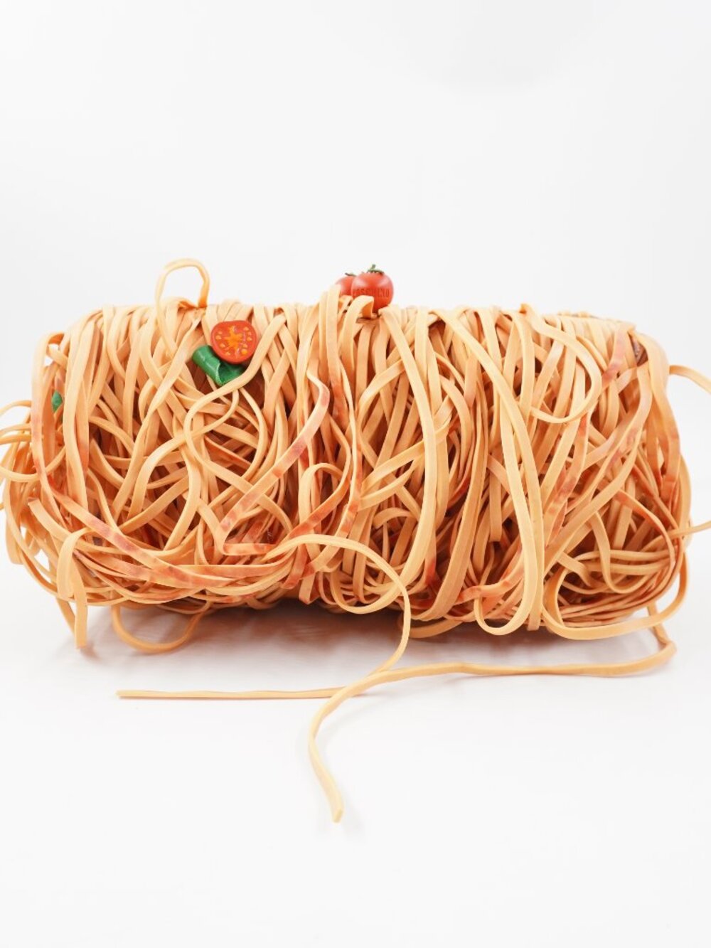 Moschino Spaghetti Clutch Shoulder Bag In Beige With Tomato And Basil Details - Picture 2 of 13